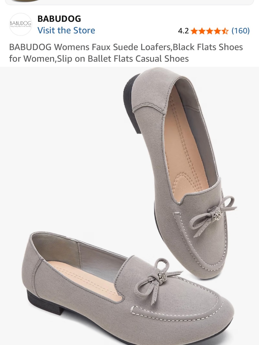 Womens Faux Suede Loafers in Light Gray